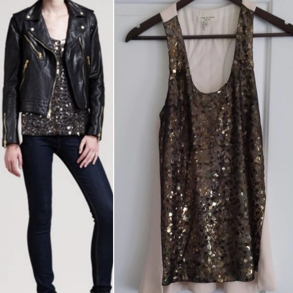 Rag & Bone Bahia Top Gold Sequin 100% Silk  Medium - Picture 1 of 17